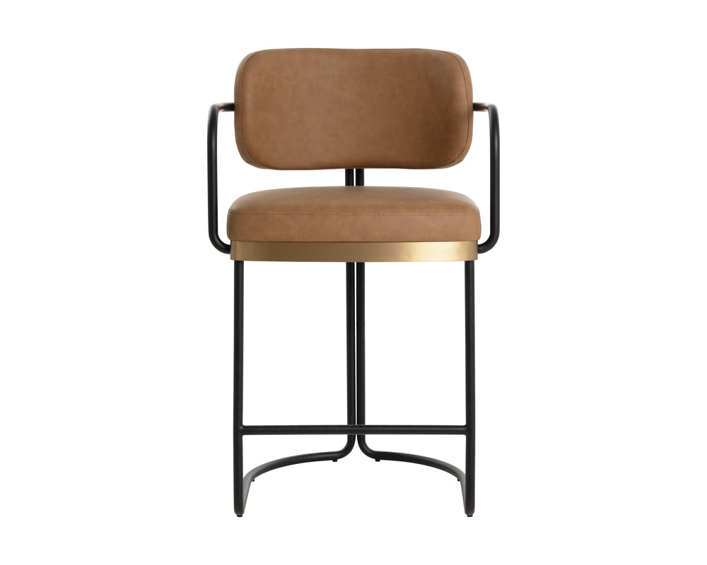 Sunpan Jalen Counter Stool - Elegant Milliken Cognac With Gold Accents, Perfect For Home Or Business Use Brown Faux Leather 111700