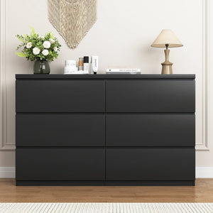 English Elm 6 Drawer Wide Chest Handleless Wood Storage Tower for Bedroom Entryway Living Room W409P334004