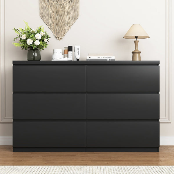 English Elm Modern Six Drawer Dresser with Wave Panel Fronts Handleless Design for Bedroom W409P371347