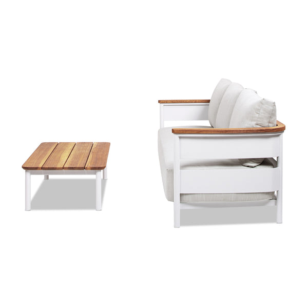 English Elm Jennifer Taylor Home - Rhodes 2pc Teak & Aluminum Outdoor Sofa Set with Coffee Table, Gray Chenille Cushions, Weather-Resistant Elegance B2719P321038