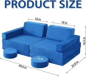 English Elm 10 Piece Modular Foam Play Couch Set Soft Frameless Sectional for Bedroom Playroom Blue T5880P493406