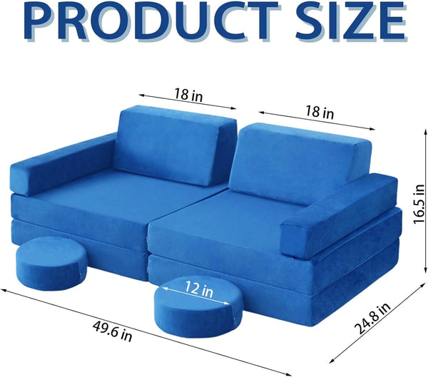 English Elm 10 Piece Modular Foam Play Couch Set Soft Frameless Sectional for Bedroom Playroom Blue T5880P493406