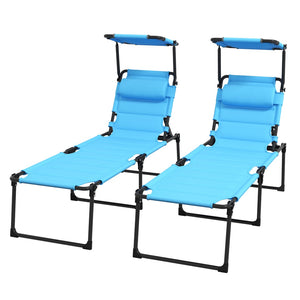 English Elm Outsunny Adjustable 2-Pc Outdoor Lounge Chair Set With Sunshade & Pillow For Relaxation Anywhere W2225P200651-GIGA