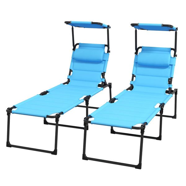 English Elm Outsunny Adjustable 2-Pc Outdoor Lounge Chair Set With Sunshade & Pillow For Relaxation Anywhere W2225P200651-GIGA