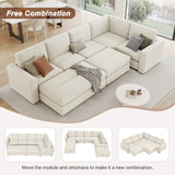 English Elm 121.3" Sectional Couch Sofa Bed Modular Sofa With Two Movable Ottomans For Living Room (Old Sku:N719S001640A), Beige