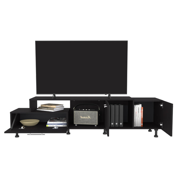 English Elm Athol Two-Tier 69" TV Stand Black Wengue — Holds Up to 75", Cable Management, Pull-Down & Concealed Storage B200P286968