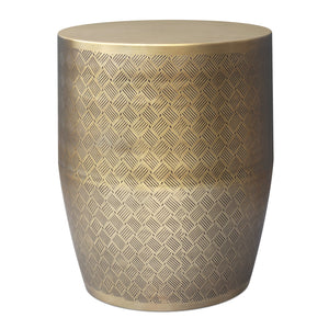 English Elm Johnsen Antique Gold 18" Cross Hatch Accent Table — 18x23in Iron Side Table, Art Deco Texture B136P361854