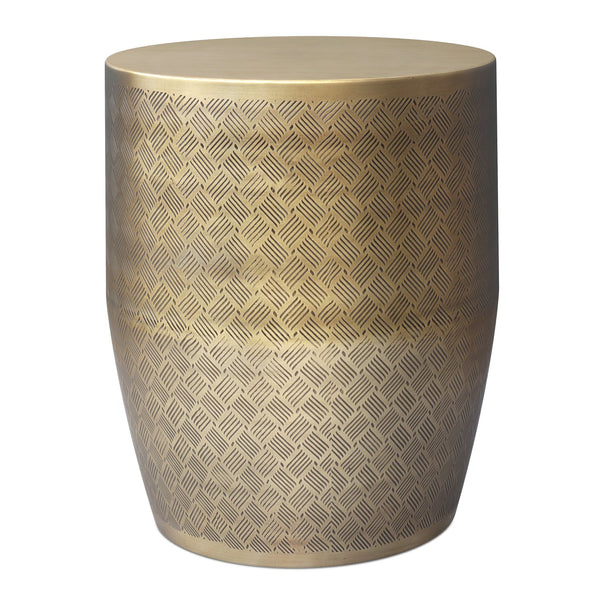English Elm Johnsen Antique Gold 18" Cross Hatch Accent Table — 18x23in Iron Side Table, Art Deco Texture B136P361854