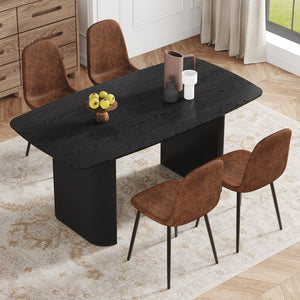 English Elm Table And Chair Set - 67" Black Wood Grain Mdf Dining Table With 4 Brown Techno-Fabric Chairs W1151S04151-GIGA