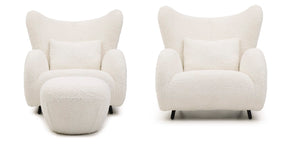 English Elm 2p, Wingback Teddy Fabric Accent Chair with Ottoman Set for Bedroom Lounge W2664S00090