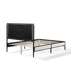 English Elm Christopher Knight Home® - Queen Platform Bed with White Bouclé Headboard, Champagne Silver & Black Frame, Solid Slats, 800lb Support N758D801819B