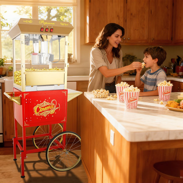 English Elm 16oz Commercial Popcorn Machine with Steel Cart Tempered Glass and 3 Switch Panel Golden,Red W2841P337587