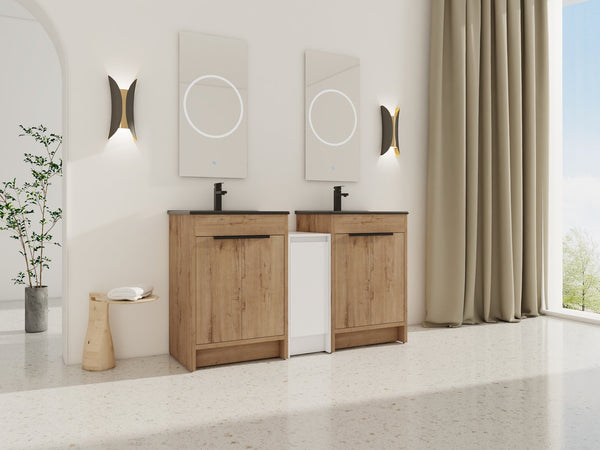 English Elm 60 Inch Freestanding Bathroom Vanity With Black Sink, Soft-Close Doors & Ample Storage Space W999S00322