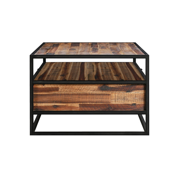 English Elm Ulera Acacia Rectangle Coffee Table with Shelf, Black Metal Frame, Durable Weatherproof Hardwood Finish B2736P354394