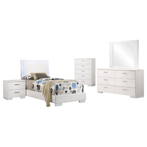 English Elm Dulcey White High Gloss 5-Piece Twin Bedroom Set With Led Lighting And Ample Storage Solutions B062S01338