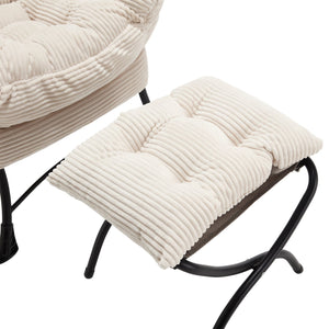 English Elm Lazy Chair Plush Ottoman Lounge Chair with Ergonomic Back, Side Pocket, Steel Frame Comfort White W640P271553