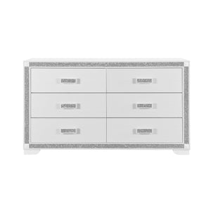 English Elm Soulmarie Glitter Chest with Spacious Drawers and Curved Legs in Solid Wood and MDF, Sturdy Build White 65.94 L x 20.28 W x 37.99 H B201P410797