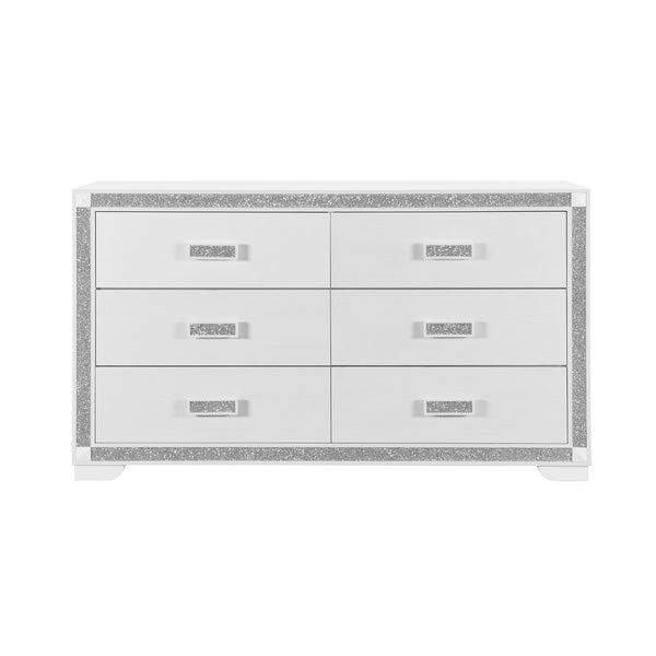 English Elm Soulmarie Glitter Chest with Spacious Drawers and Curved Legs in Solid Wood and MDF, Sturdy Build White 65.94 L x 20.28 W x 37.99 H B201P410797