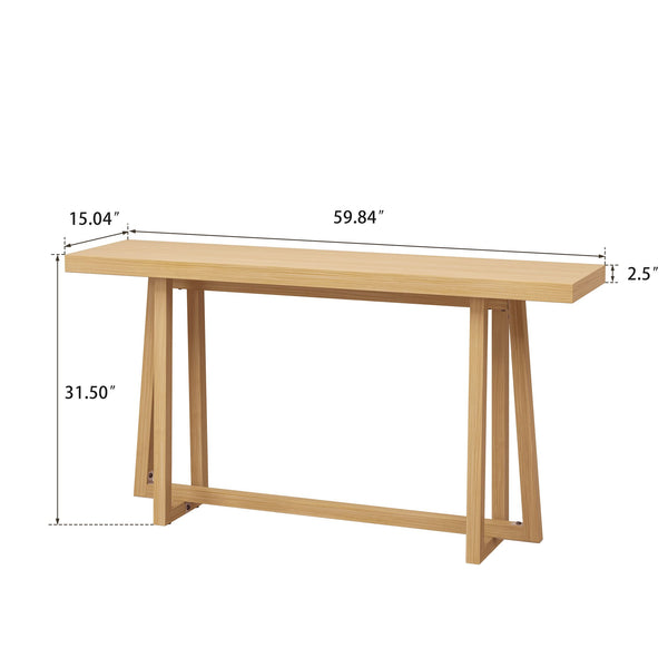 English Elm 59.84'' Console Table with Sturdy Construction and Weather-Resistant Finish for Entryway, Patio, Hallway Natural W757P246484