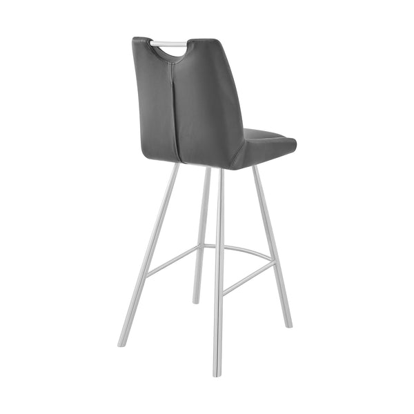 English Elm Tavelle Faux Leather 30" Bar Stool with Brushed Stainless Frame — Modern, Durable, Easy Assembly Gray B2736P268558