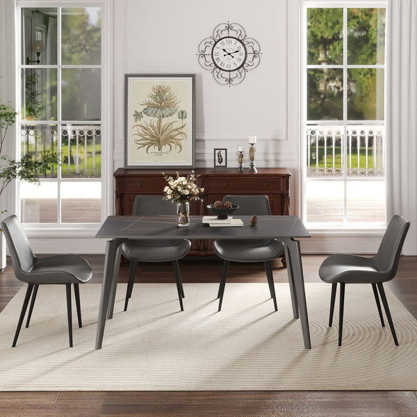 English Elm 55.12" Modern Artificial Stone Dining Table With Dark Grey Metal Legs - Seats 6 For Stylish Gatherings W1535S00519