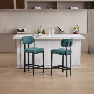 English Elm Bar Stools Set of 2 Upholstered Fabric Seat with Foam Cushion Black Metal Legs W3244P310204