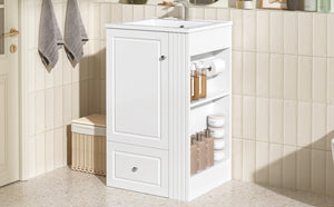 English Elm 20" Freestanding Bathroom Vanity Mdf Cabinet Ceramic Sink Open Shelves Powder Room White N725P364210K