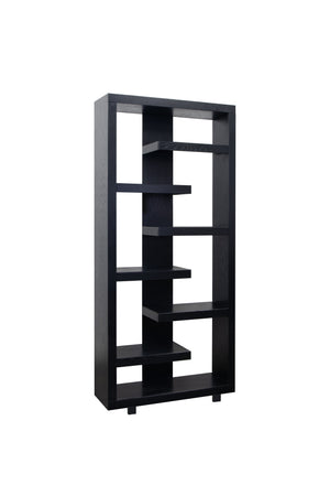 English Elm Laurel Canyon 80" Bookcase — Oak solids & veneers, six alternating shelves, rustic-modern display piece ready Black B108P292284