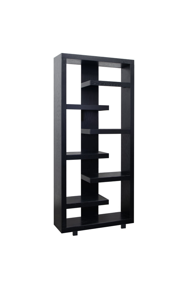 English Elm Laurel Canyon 80" Bookcase — Oak solids & veneers, six alternating shelves, rustic-modern display piece ready Black B108P292284