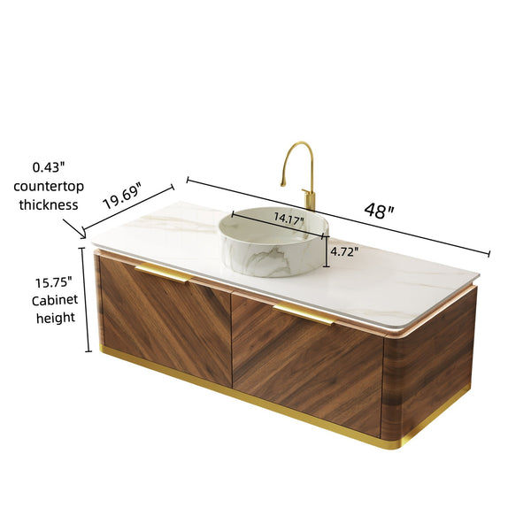 English Elm Dipa 48" Floating Bathroom Vanity With Stone Countertop, Vessel Sink & Led Light, Dark Walnut Finish W2615S00485