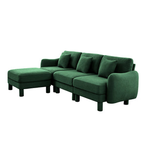 English Elm Boucle Fabric Convertible L-Shaped Sectional Sofa With Shell Armrests, Removable Ottoman, Green Chic Design W3041S00309