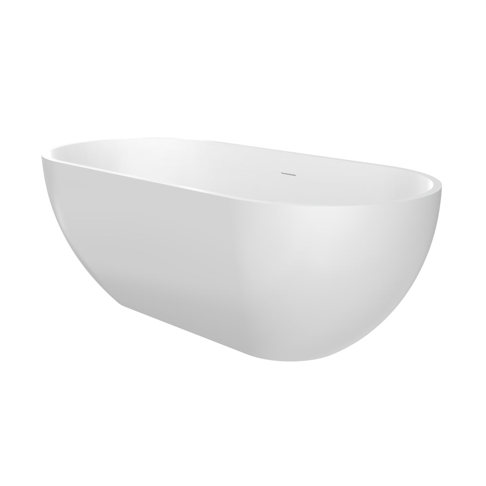 English Elm 63 Inch Stone Resin Freestanding Bathtub Oval Matte White Seamless Soaking Basin W1613P427471