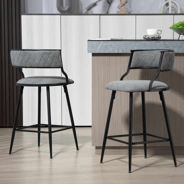 English Elm 26'' Modern Counter Height Bar Stools With Pu Upholstery & Sturdy Black Steel Frame For Kitchen Use W2215P196281