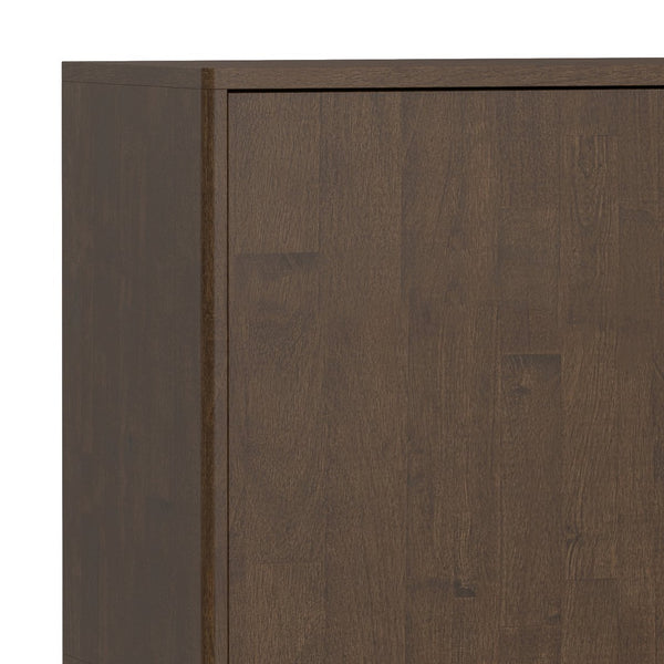 English Elm Harper Walnut Brown 3-Door Sideboard Buffet – Solid Rubberwood, Mid-Century Tapered Legs, Storage B136P235248