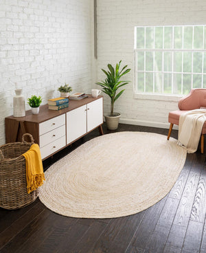 Unique Loom Braided Jute Dhaka Hand Braided Solid Rug White,  7' 10" x 10' 0"