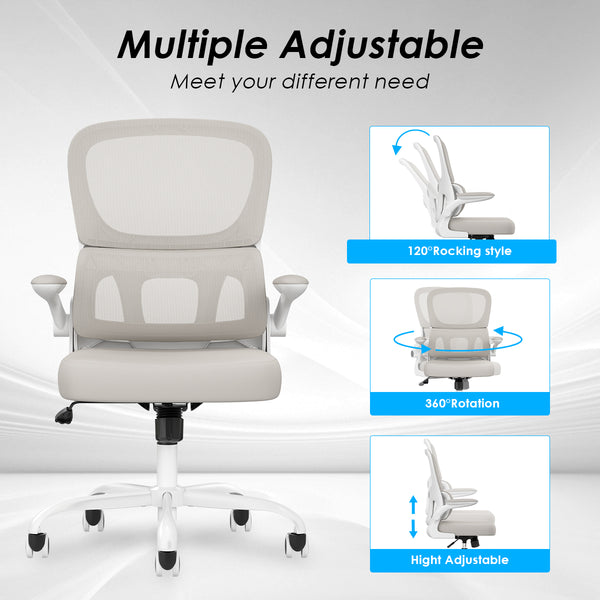 English Elm Soohow Mesh Ergonomic Office Chair with Lumbar Support, Flip Armrests, Breathable Comfort & Tilt Adjustability khaki,White T3623P380877