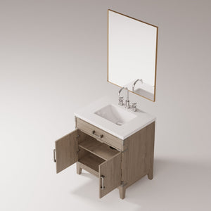 English Elm Grey Oak Single Bath Vanity with White Quartz Top, 30" W, Mirror & Chrome Faucet Set, Durable Finish B2731S02006