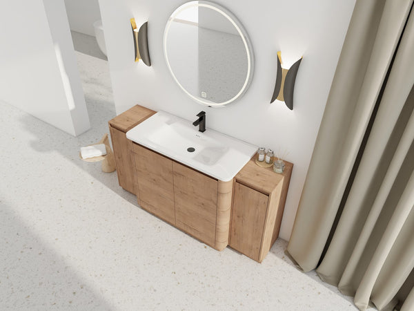 English Elm 64'' Freestanding Bathroom Vanity Oak Melamine Plywood with Ceramic Sink Soft Close W999S00515