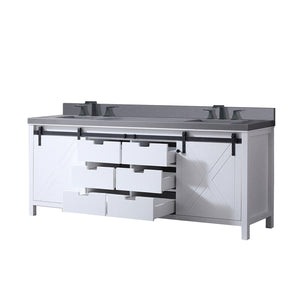 English Elm White 84 in Double Bath Vanity with Grey Quartz Top, Matte Black Faucet, Soft-Close Drawers, Ample Storage B2731P260168