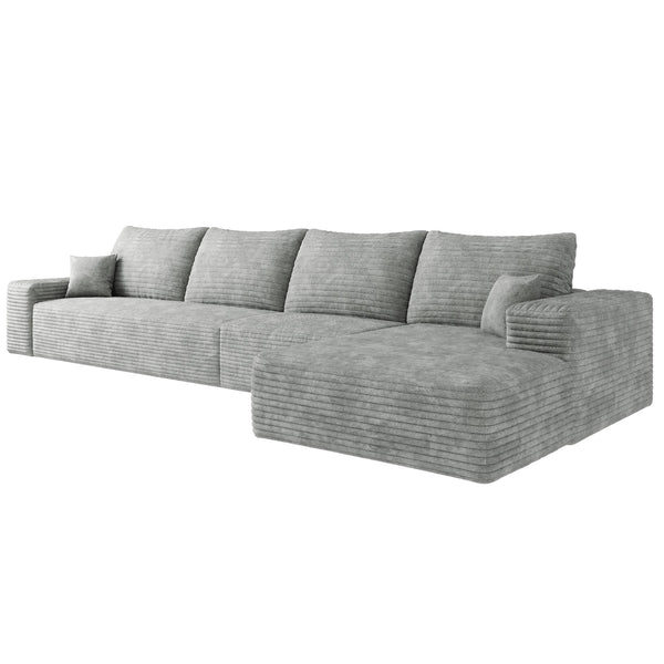 English Elm 135" Cloud Sectional Couch – Modern L-Shape Chaise Sofa In Grey, Plush Corduroy, No Assembly Needed! W2824S00043