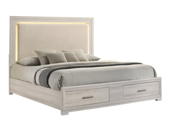 English Elm Colorado King Bedroom Set with Led Headboard Rustic Wood Storage Bed and 4 Pieces B009S02162