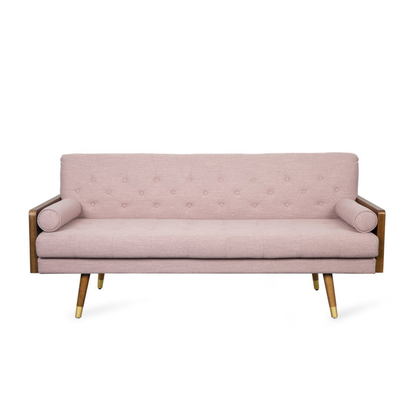 English Elm Aidan Tufted Fabric Sofa with Diamond Stitching and Gold Tipped Rubberwood Legs Blush 61688.00LBLSH