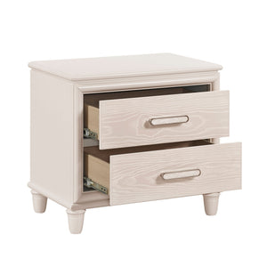English Elm Modern Glam Two-drawer Nightstand with Usb Charging Embossed Panels Chrome Pulls B011P416543