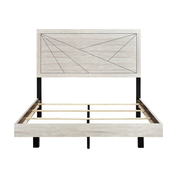 English Elm Contemporary LED Panel Queen Bed with Integrated Lighting, Sleek Wooden Frame and Modern Headboard Design Oak 81.75 L x 7.25 W x 5.5 H B011S01709