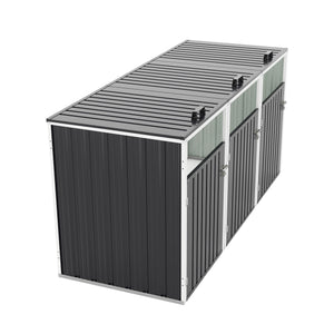 English Elm Garbage Bin Shed Galvanized Steel Enclosure Fits Three Cans with Lockable Waterproof Lid Dark Gray W1598P357716