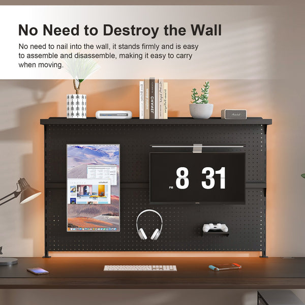 English Elm Metal Pegboard Workstation Organizer Dual Monitor Arms Powder Coated Steel Gaming Desk Black W2700P346780