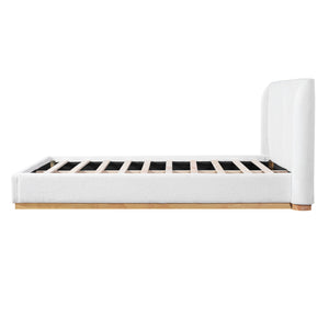 English Elm Modern Bouclé Upholstered Queen Bed Sculptural Winged Headboard Enclosed Wood Base N769Q376582W