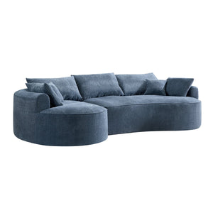 English Elm 124.5-inch Curved Chenille Sectional Sofa with Pillows Deep Seat Living Room Couch Blue W3612S00025