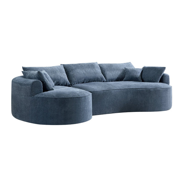 English Elm 124.5-inch Curved Chenille Sectional Sofa with Pillows Deep Seat Living Room Couch Blue W3612S00025
