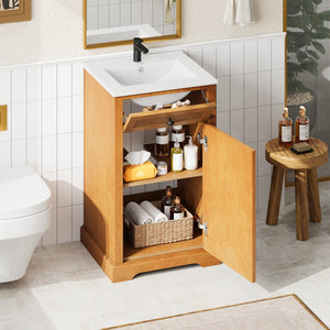 English Elm 20" Pine Wood Grain Bathroom Vanity with Ceramic Sink and Soft Close Cabinet Door N710P299454P